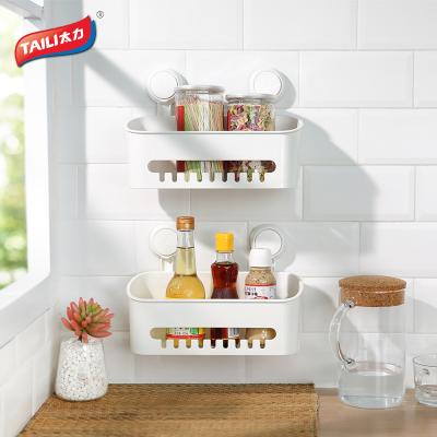 China Sustainable Kitchen Waterproof Storage Shelves Hanging Organizer Shelf Suction Rack No Space Saver Condiment Drilling Shelf for sale