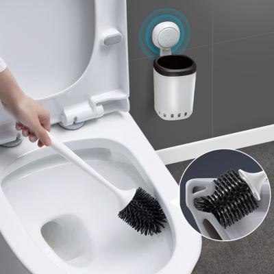 China Wall Mounted Durable TPR Silicone Toilet Brush With Holder Toilet Cleaning Bowl Brush With Vacuum Suction Cup For Bathroom Cleaning for sale