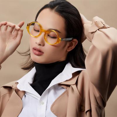 China For Brand Design Acetate Optical Glasses Eyeglass Frames Gold And Decoration Pattern New Around Luxury Glasses For Unisex for sale