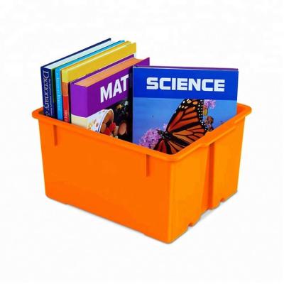 China Who respects the environment; Wholesale Outlet Factory Wholesale Bins Bins Picture Book Library Clever Orange Sturdy Storage Organizers Plastic Stacking Office Utility Box for sale