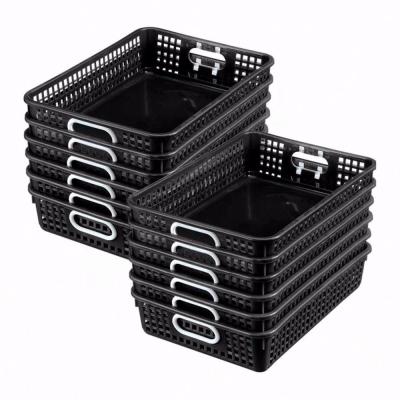 China Who respects the environment; Wholesale Factory Outlet Daily Black Classroom Paper Baskets With Handles Mesh Basket Storage Tidy Organizers Practical Cheap Plastic for sale