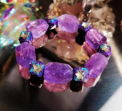 China India large handmade custom natural amethyst shui feng particle faceted wish meditation Orgonite bracelet for sale