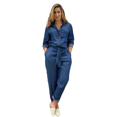 China 2021 Female Causal Overalls Women's Clothing Breathable Fshion Long Sleeve Women Jumpsuit With Belt for sale