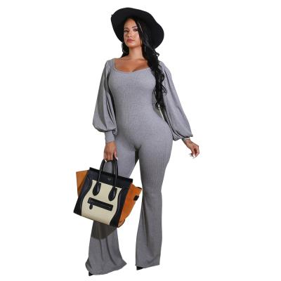 China New Arrivals Breathable Autumn Women Clothing Casual Gray Long Sleeve One Piece Coverall Outfit For Ladies for sale