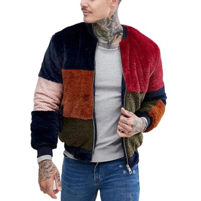 China QUICK DRY Chunky Faux Fur Tie Back Zipper Winter Jackets Men In Color Block for sale