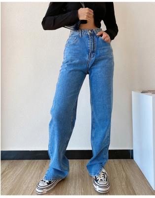 China Plus Size Straight Leg Jeans Women 2021 High Waist Biker Jeans Slim Loose Fits For Women Casual Slit Washed Fashion Pants for sale