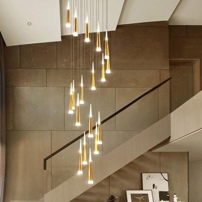 China Custom Modern Led Ceiling Lamp Gold Spiral Staircase Meteor Shower Chandelier Pendant Light For Home for sale