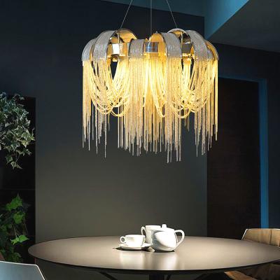 China Modern copper chain restaurant curtain light metal frame luxury art chandelier for hotel living room for sale