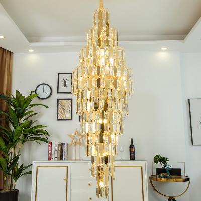 China Long Modern Waterfall Art Staircase Luxury Crystal Custom Chandeliers Fit In Hotel Banquet Lobby Living Room for sale