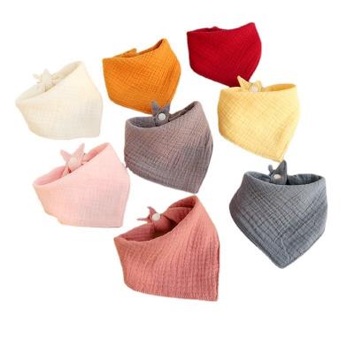 China Baby Bibs Antibacterial Adjustable Muslin Newborn Solid Color Triangle Soft Towel Burp Cloth Feeding 100% Cotton for sale