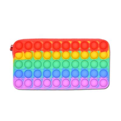 China Portable Stationery Packs Silicon Mini Coin Rainbow Colors Pop Silicone Key Push Wiggle Pencil Pouch for sale