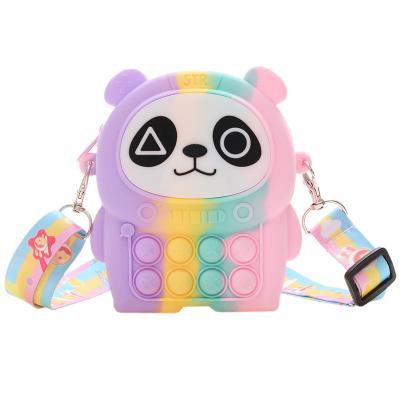 China Water Resistant Kids Boys Girls Shoulder Cross - Body Sling Cute Waterproof Silicone Bubble Panda Purses for sale