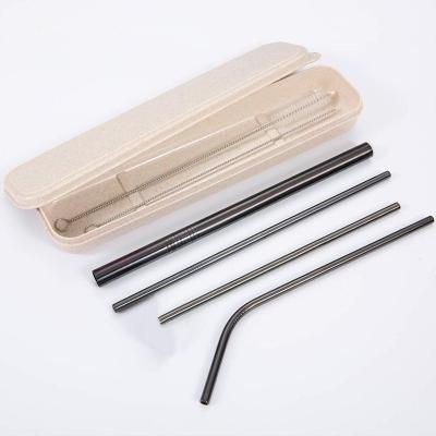 China Hot Sale 304 Stainless Steel Metal Color Straw Viable Reusable Straw Set Custom Amazon Straw Logo With Pouch for sale