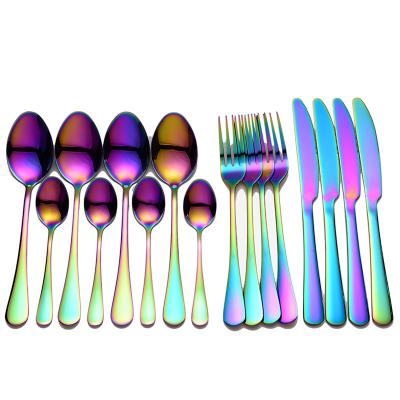 China 16 PCS 24 PCS Rainbow Stainless Steel Flatware Spoon Viable Colorful Gold Plated Four-Pieces Set For Hotel Tableware Gift Party Supplies for sale