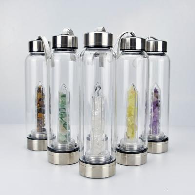 China Viable Natural Custom Crystal Drinkware Bottle Gemstone Logo Crystal Infused Water Bottles for sale