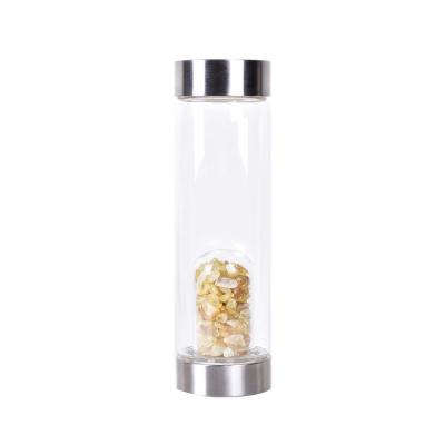 China 304 Stainless Steel Viable Natural Crystal Water Bottle Gemstone Gravel Health Care Energy Cups for sale