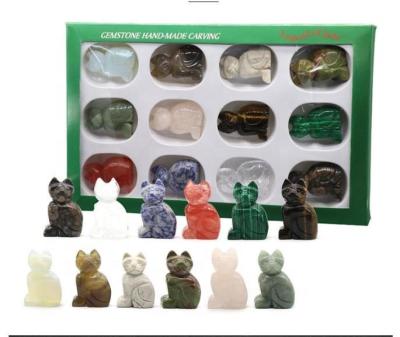 China China Box Natural Mixed Crystal Agate Decoration Semi-precious Stone Cat 12 Color Stone Crystal Carving for sale