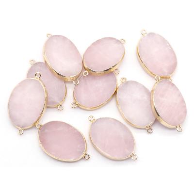 China China Wholesale Natural Healing Stones Crystals Oval Shape Golden Edge Rose Quartz Pendant for sale