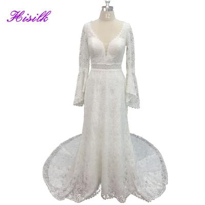 China Wholesale Hisilk China Wedding Dress BOHO Backless Backless Beach Wedding Dress Vintage Viable A Line Lace Wedding Dress for sale