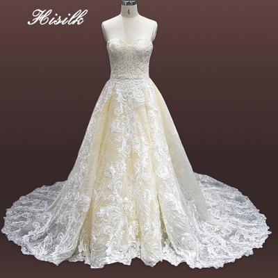 China Viable Hsilk Heavily Beading Big Ball Gown Wedding Dresses Lace Champagne Lining Luxury Factory Direct With Bodice Beading for sale