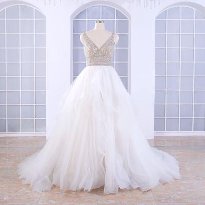 China Hisilk China Viable Factory Highly Beaded Ball Gown Crystal V-Neck Rhinestone Wedding Dress Ball Gown Wedding Dresses for sale