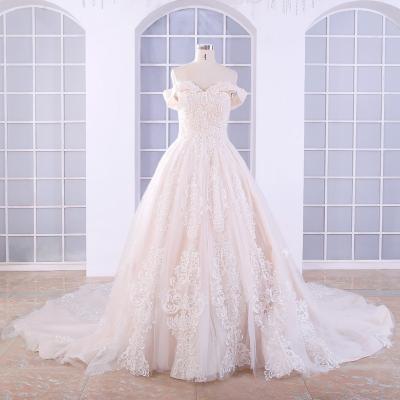 China New Custom Made Viable Full Bodice Luxury Lace Heavy Beading Bridal Gown Off The Shoulder Ball Gown With Sweetheart Neckline for sale