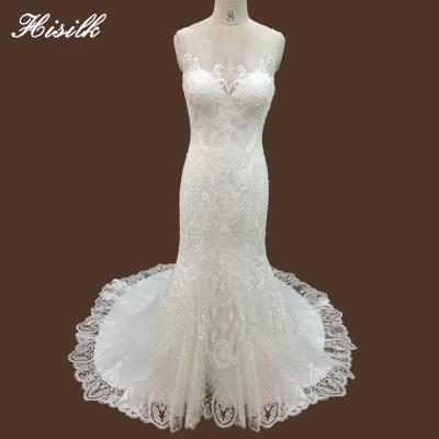 China Viable Modern Sexy Back Lace Illusion Lace Bridal Wear Hisilk Mermaid Wedding Dresses Fishtail for sale