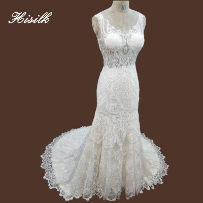 China High quality 2023 new style viable lace short sheath bridal gown mermaid wedding dress wedding dress with illusion bodice and custom made back to for sale