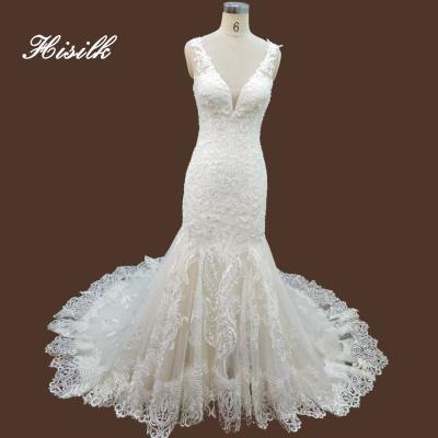 China Viable 2023 Wholesale Luxury Beaded Lace Wedding Dresses Hand To Make Order Beads Lace Up Wedding Dress for sale