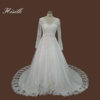 China Viable Custom Design Fashion Open Low Back Wedding Dresses Beading Bodice And Sash Lace Satin A-Line Wedding Dress For Bride for sale