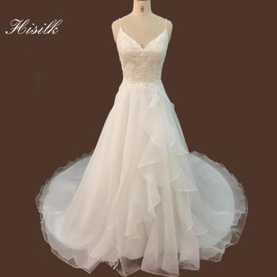 China China Viable Wholesale Spaghetti Strap A Line Organza Wedding Dress Lace Ruffle Wedding Dresses for sale