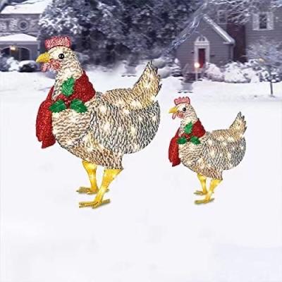 China Christmas Decoration for Ourdoor Garden Christmas Decoration Lighting Metal 2021 Chicken with Scarf Holiday Decoration for Garden Decoration for sale