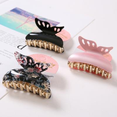 China Ally Acrylic Hair Clips Hot Sale Women Acrylic Hair Claw Butterfly Metal Flower Accessories For Women Girls for sale