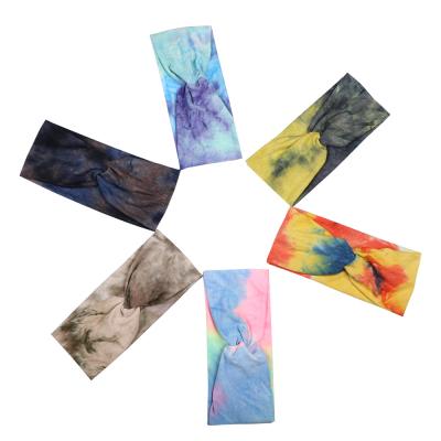 China Hair Accessories Shape Cross Hair Band Headdress Elastic Knitted Gradient Printing Tie Dye Headband Women for sale