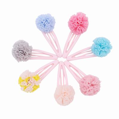 China Fancy Metal+pompom 5cm Metal snap clips with pom pom hair clips cute baby hair accessories hairpin for girls kids for sale