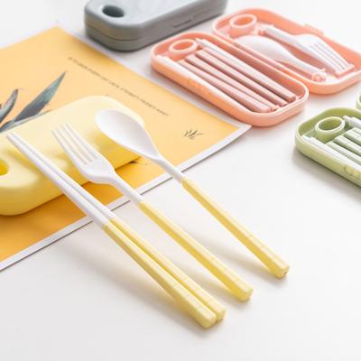 China 2021 Hot Selling Viable Travel Portable Food Grade Plastic Tableware Set Folding Spoon Fork Chopsticks for sale