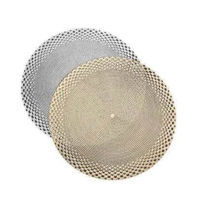 China Viable Hot Sale Hollow PVC Place Mat Decoration Silver Gold Environmental Friendly Round Desk Accessories for sale