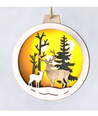 China Chimeras Holiday Decorate Wood Painted Glowing Wooden Santa Claus Christmas Tree Decoration Led Pendant Hanging Party Snowman Creative Pendant Lights for sale