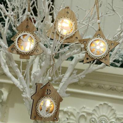 China Dreamcatcher Holiday Decorate New Christmas Decoration Wooden Christmas Tree Pendant Led Star Tree Ornaments for sale