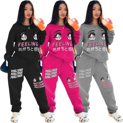 China Autumn Newest Round Neck Graffiti Viable Copy Plus Size Sweatshirt Set Women's Two-Piece Set Women's Two-Piece Outfit for sale