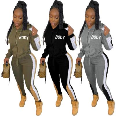 China New Vestidos Breathable Wholesale Breathable Patchwork Casual Letter Sport Two Pieces Pants Set Zipper Hoodies And Pants Set Women's Pants Set for sale