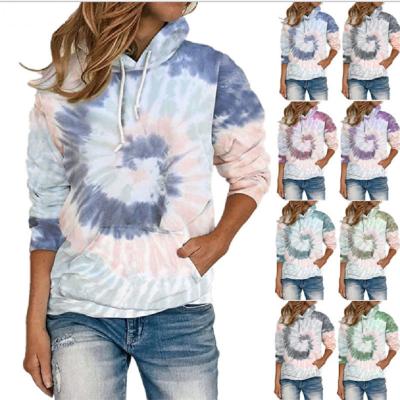 China New Arrival Anti-Wrinkle Sleeve Tie Dye Hoodie Wholesale Loose Tie Dye Hoodie Kangaroo Pocket Anti-wrinkle Long Winter Sweatshirts Designed Women Hoodies for sale