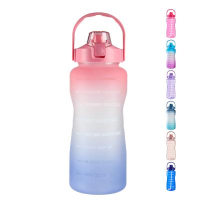 China Viable Customize Plastic Water Bottle Motivational Sports Marker Gallon Water Bottle Gradient Water Bottle With Straw for sale