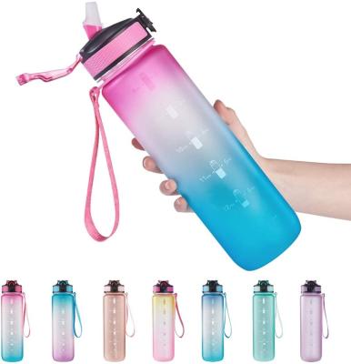 China Sublimation Viable Wholesale Water Bottles No Minimum Sports Water Bottles Gradient Plastic Water Bottle With Straw Lid for sale