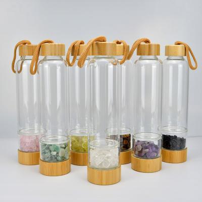 China Crystal Infused Water Bottle Health Viable Water Bottle Glass Water Bottle With Bamboo Lid for sale