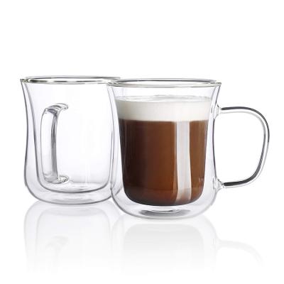 China 250ml Viable Double Wall Glass Cup Coffee Mug Insulated Glass Iced Coffee Mug for sale