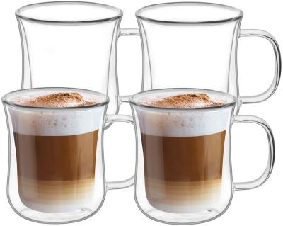 China Durable Heat Resistant Glass Mug Clear Double Walled Glass Coffee Cup Coffee Mugs With Handle for sale