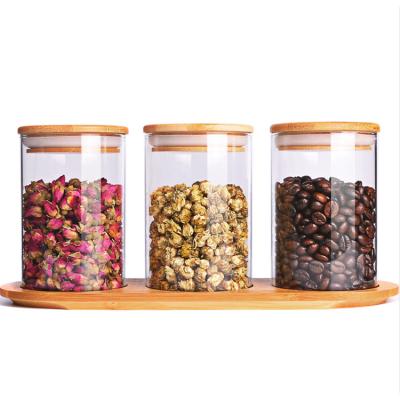 China Kitchen CLASSIC Glass Containers Airtight Containers Glass Set Glass Jars With Bamboo Wooden Lids for sale