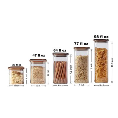 China CLASSIC Airtight Pantry Storage Containers Sets Glass Spice Jars Square Borosilicate Glass Jar With Acacia Wood Lid for sale