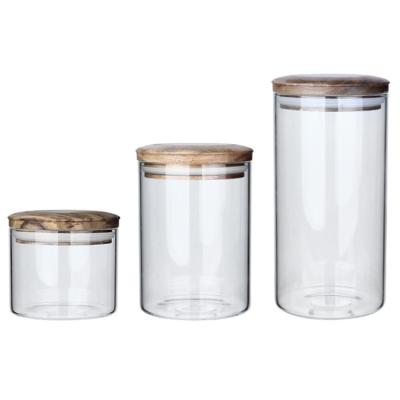 China Sustainable Dry Food Storage Container Kitchen Airtight Canister Set Storage Glass Jar With Lid for sale